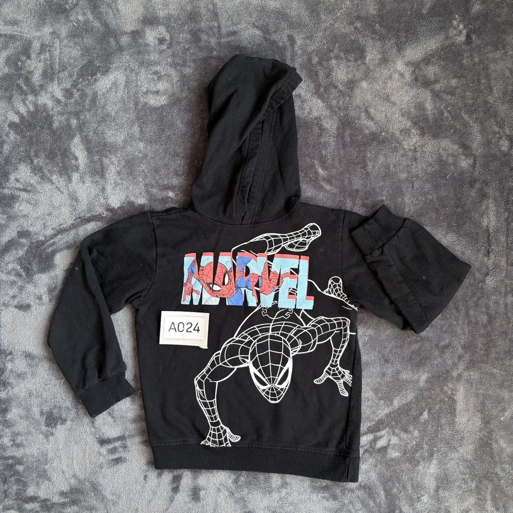 Marvel Spider Man Hoodie Black Kids Size 7 Boy Cotton Blend Graphic Pullover VTG